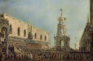De Doge kijkt naar het festival van Giovedi Grasso op de Piazzetta di San Marco, 1766-70